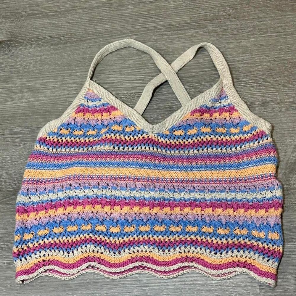 Boho Y2K style Crochet festival crop top tank with adjustable straps. Size XS